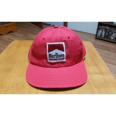 Vintage Marlboro Racing Team Red Snapback Trucker Cap Hat  Made in USA  eb-73564437